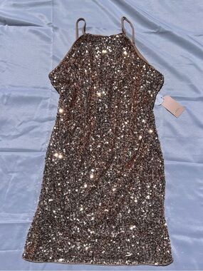 Style & Co. Gold Halter Sequin Mini Dress